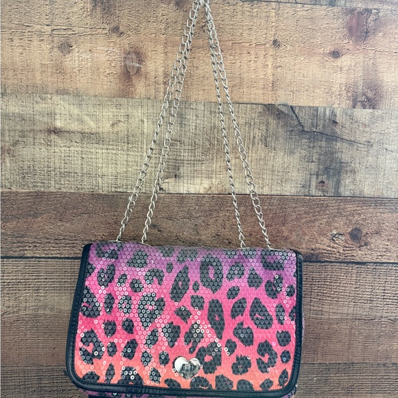 Betsey Johnson Ombré Sequined Leopard Print Chain Shoulder/Crossbody Bag - Picture 2 of 11